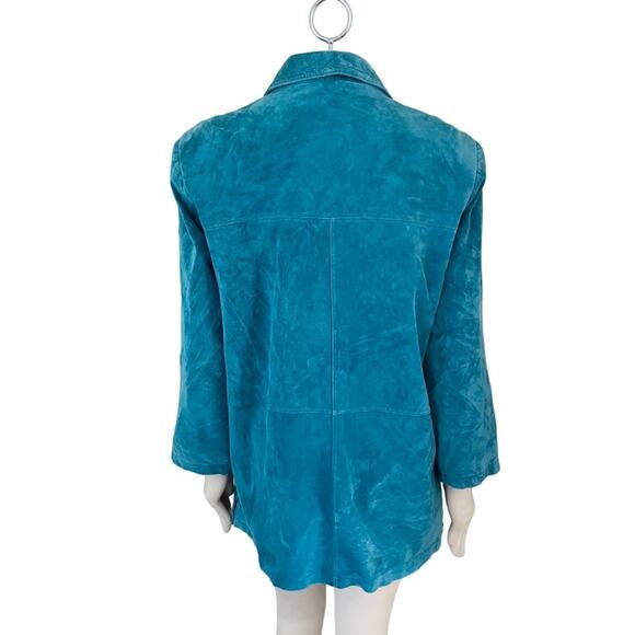 VTG JESSICA HOLBROOK Washable Suede Button Front Blazer Coat in Teal Blue SZ L - Picture 7 of 11